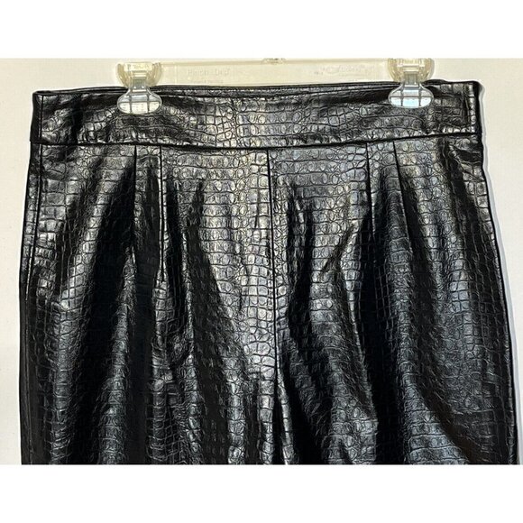 New Zara Black Croco Faux Leather Hi Rise Side Zip Vegan Ankle Pants - Picture 5 of 9